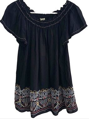 Max Studio Black Boho Embroidered Blouse Top NEW XS